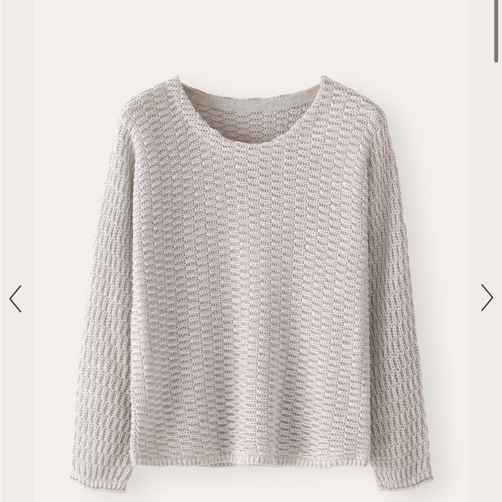 Poetry Linen Sweater Womens US Size 8 White Gray Rib Stitch Ice Grey